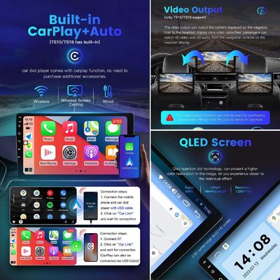 Universal 2 Din QELD/IPS Touch Screen Radio Player Carplay con función de pantalla dividida