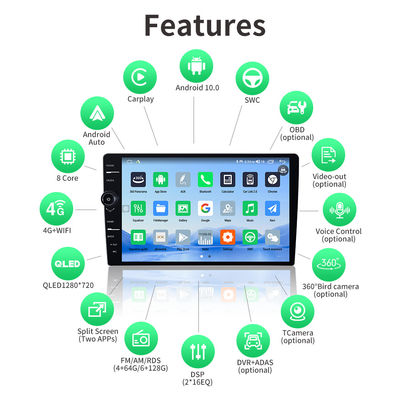 1 Din Universal Radio de Coches con 10,1 pulgadas Rotatable Android 11 Estéreo y reproductor de DVD