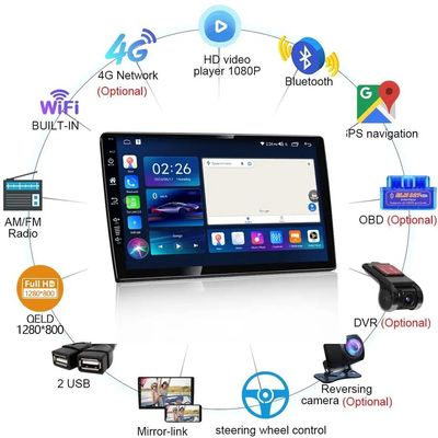 Jugador de DVD de coche de 9 pulgadas Navegación Android con 6 128 GB 4G Wifi GPS Dsp Rds AM Radio de coche doble Din